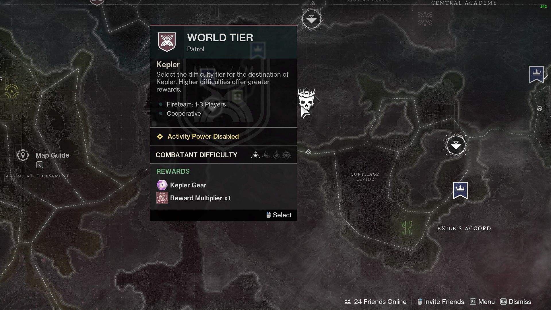 World tier option on the Kepler map of Destiny 2 (Image via Bungie)